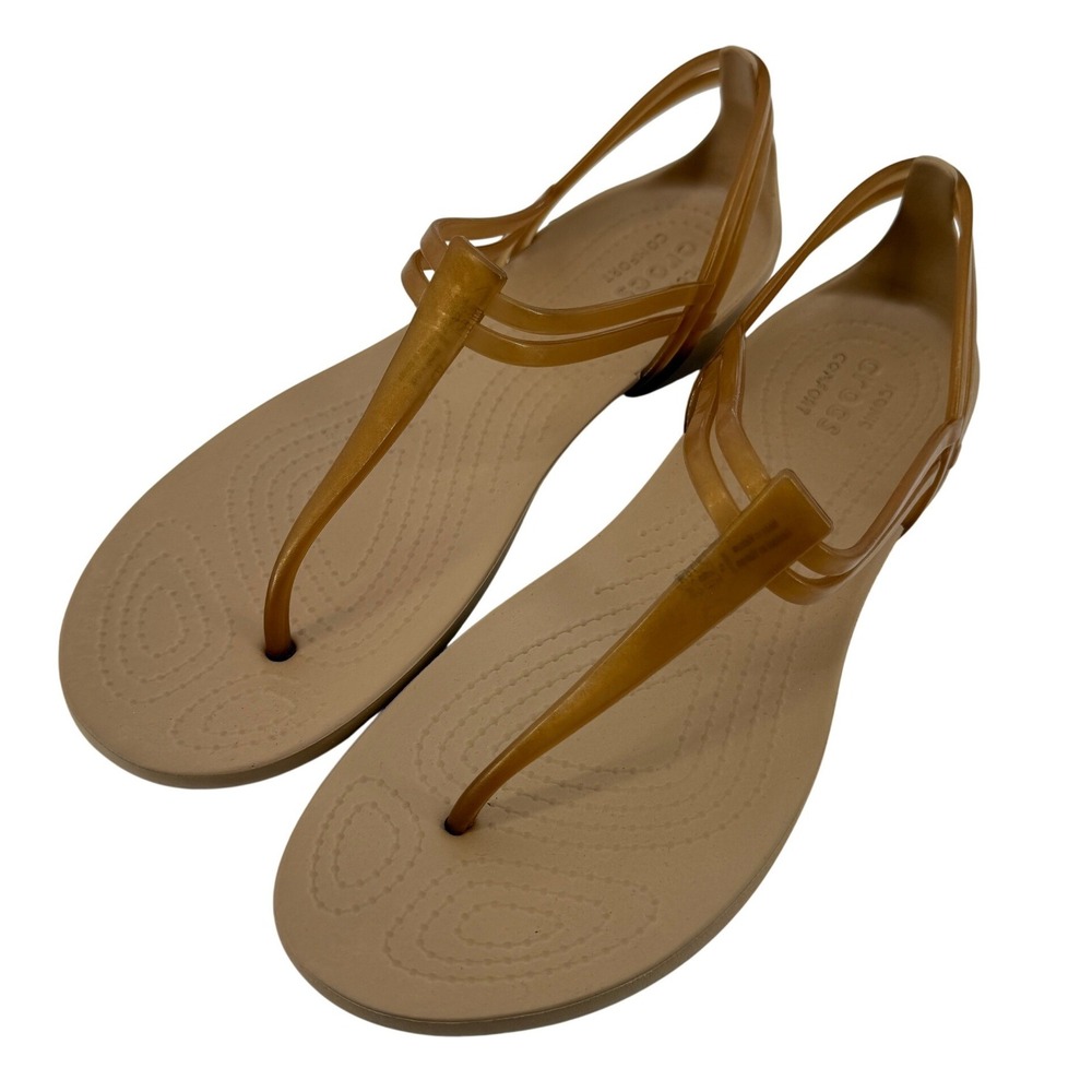 Crocs Isabella T Strap Sandal Bronze Tan Women 7 Jelly Slip On Casual Flip Flop